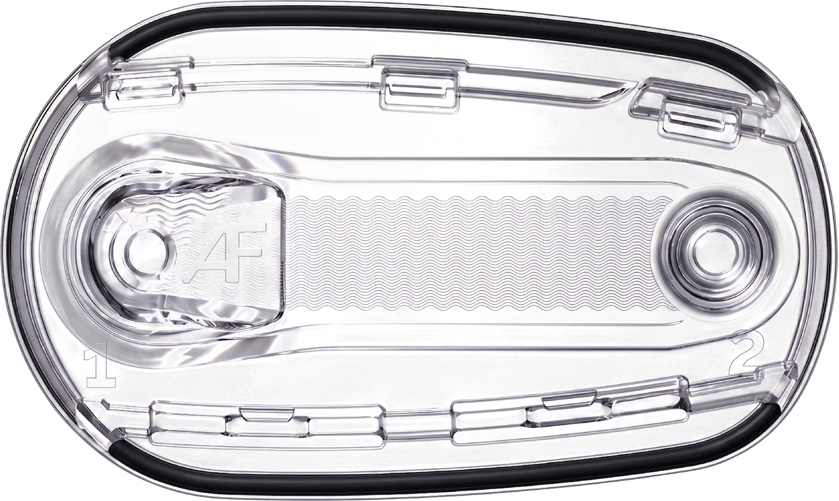Top view of the development-stage Affinyx microfluidic device